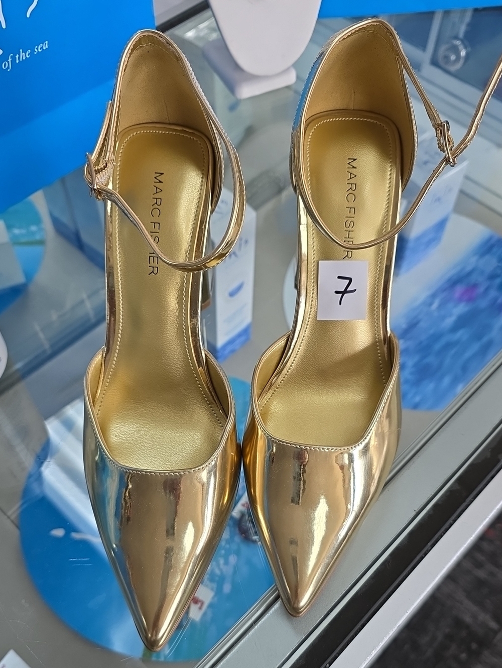 Marc Fisher Metallic Gold Pointed Toe Ankle-Strap Pumps Size 7